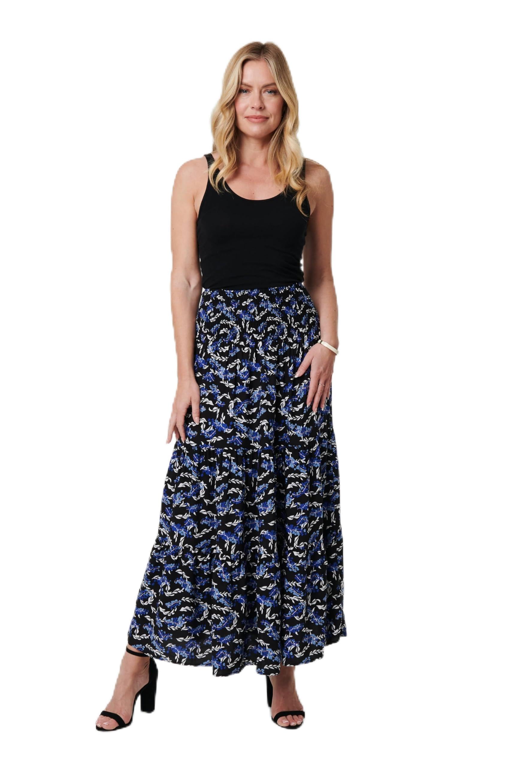 Izabel London Women's Blue Floral High Waist Shirred Maxi Skirt In | : Size 16