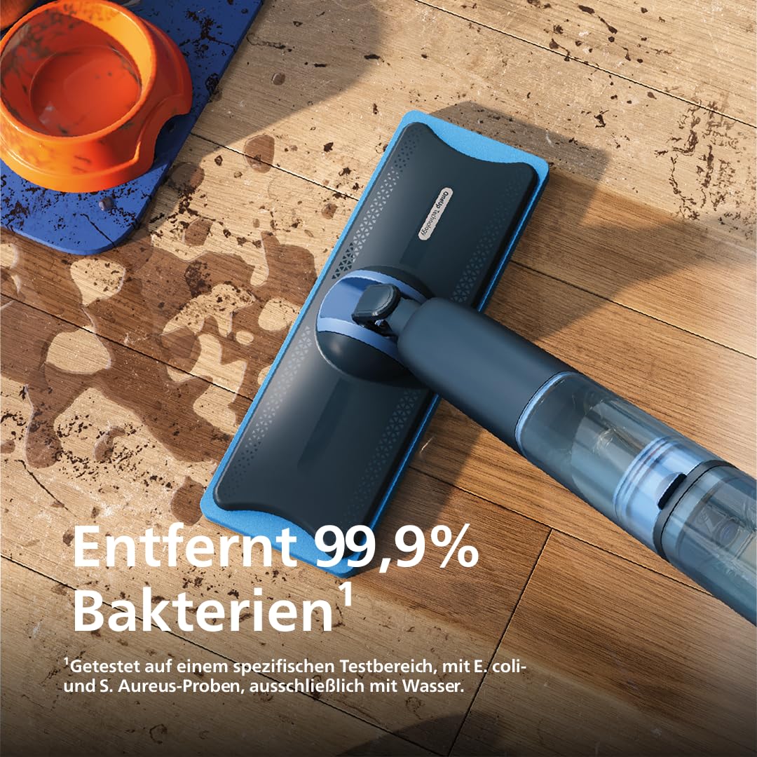 Philips OneUp 5000 Serie Elektrischer Wischmopp - 2X sauberere Böden², 2X schnelleres Wischen, Zwei Feuchtigkeitseinstellungen für Harte & empfindliche Böden, Kabellos mit 360° Drehgelenk (XV5113/01)