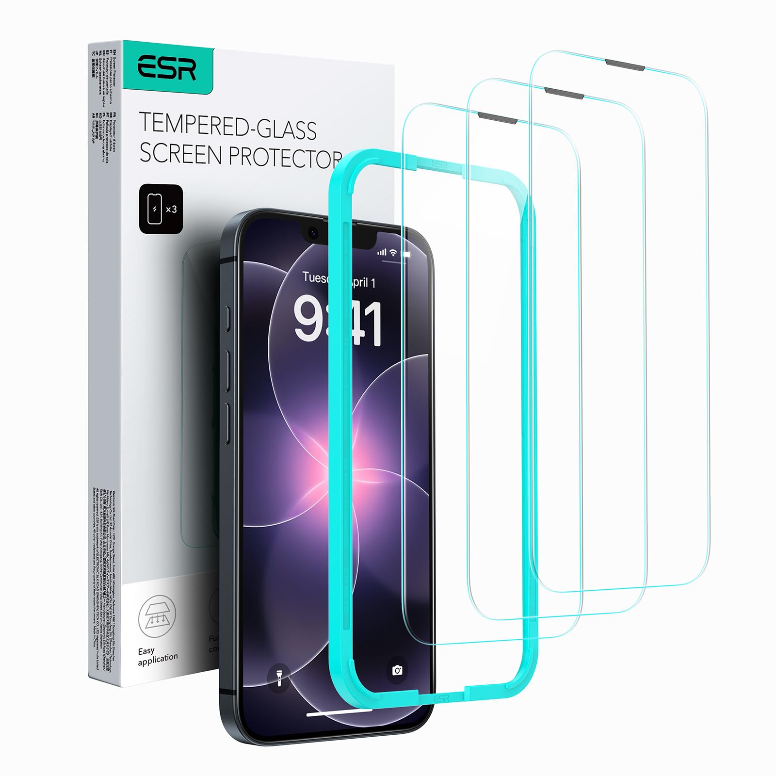 ESR für iPhone 17e/16e/14/13/13 Pro Panzerglas, Displayschutzfolie 3 Stück, gehärtete Glasfolie mit einfachem Befestigungswerkzeug 9H Härte Vollbildschirm Schutzfolie iPhone 17e/16e, HD klar kratzfest