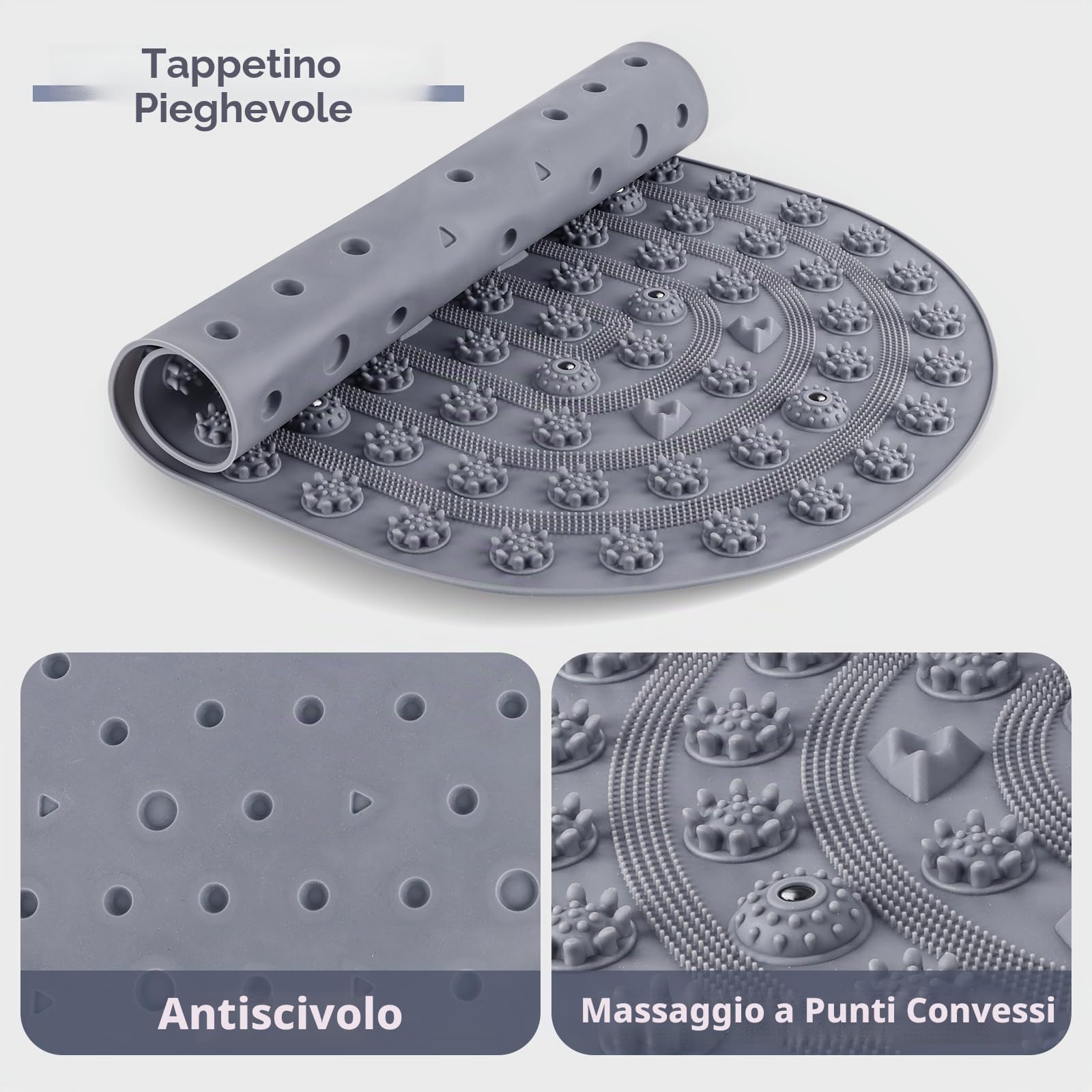 Silicone Massaggio Piedi, 75 x 44 cm Riflessologia Plantare, Grigio | Rolcoassuns Tappeto Massaggiante Antiscivolo, Favorisce la Circolazione Sanguigna, Allevia la Stanchezza, Facile da Pulire