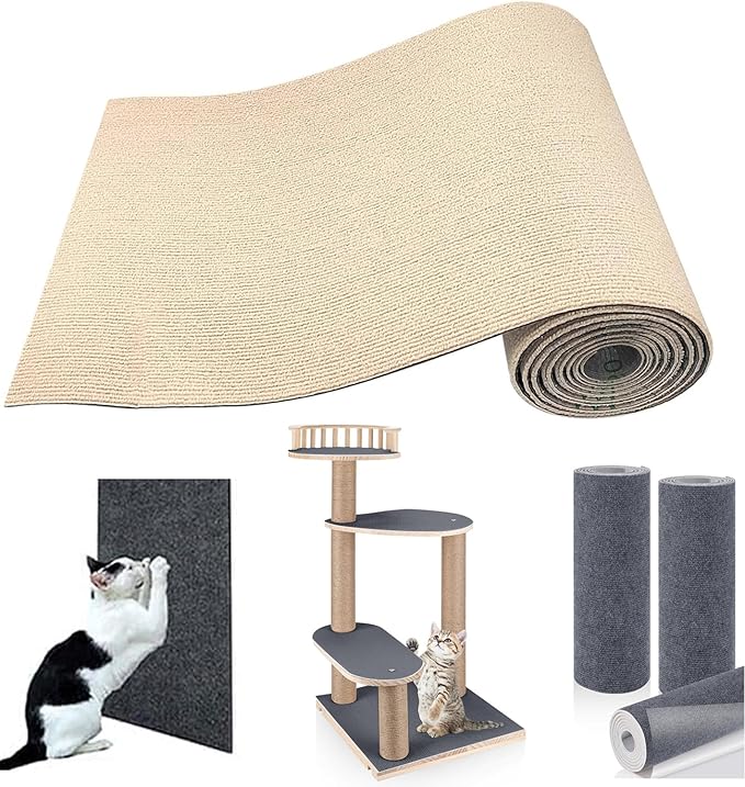 Trimmable Self-Adhesive Mat Cat Scratching Post Carpet Replacement Pad 78.7″x15.8″ Cat Scratcher Cover for Cat Tree Shelf Shelves Steps Couch Furniture Wall DIY Protector (Khaki) Trimmable Self-Adhesive Mat Cat Scratching Post Carpet Replacement Pad 78.7″x15.8″ Cat Scratcher Cover for Cat Tree Shelf Shelves Steps Couch Furniture Wall DIY Protector (Khaki)
