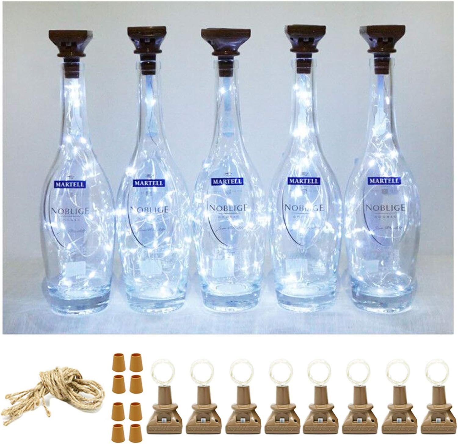 Square 8 Pack Solar Powered Wine Bottle Lights, 20 LED Waterproof Copper Cork Lights for Wedding, Christmas, Holiday, Garden, Patio, Pathway, Outdoor (Colorful)