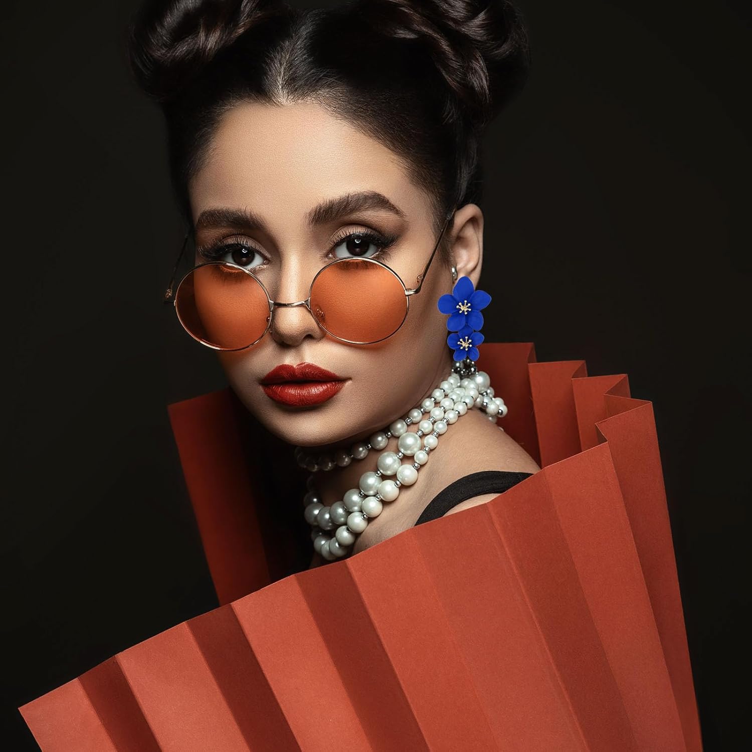 Bohemian Flower Earrings for Women Elegant Matte Double Flower Floral Layered Tiered Dangle Drop Floral Stud Earrings Boho Statement Wedding Holiday Chic Prom Jewelry Gifts - Image 2