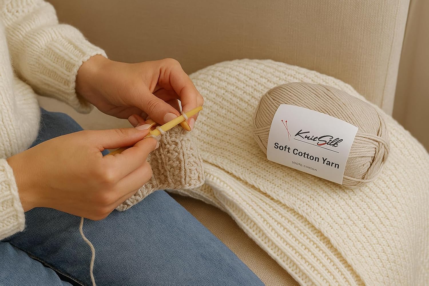 Knitsilk Soft Cotton Knitting Yarn – 100% Cotton | 100g (Approx. 200+ Yards) | Lightweight | for Knitting, Crochet & DIY Crafts | Pack of 2 (Dark Brown)