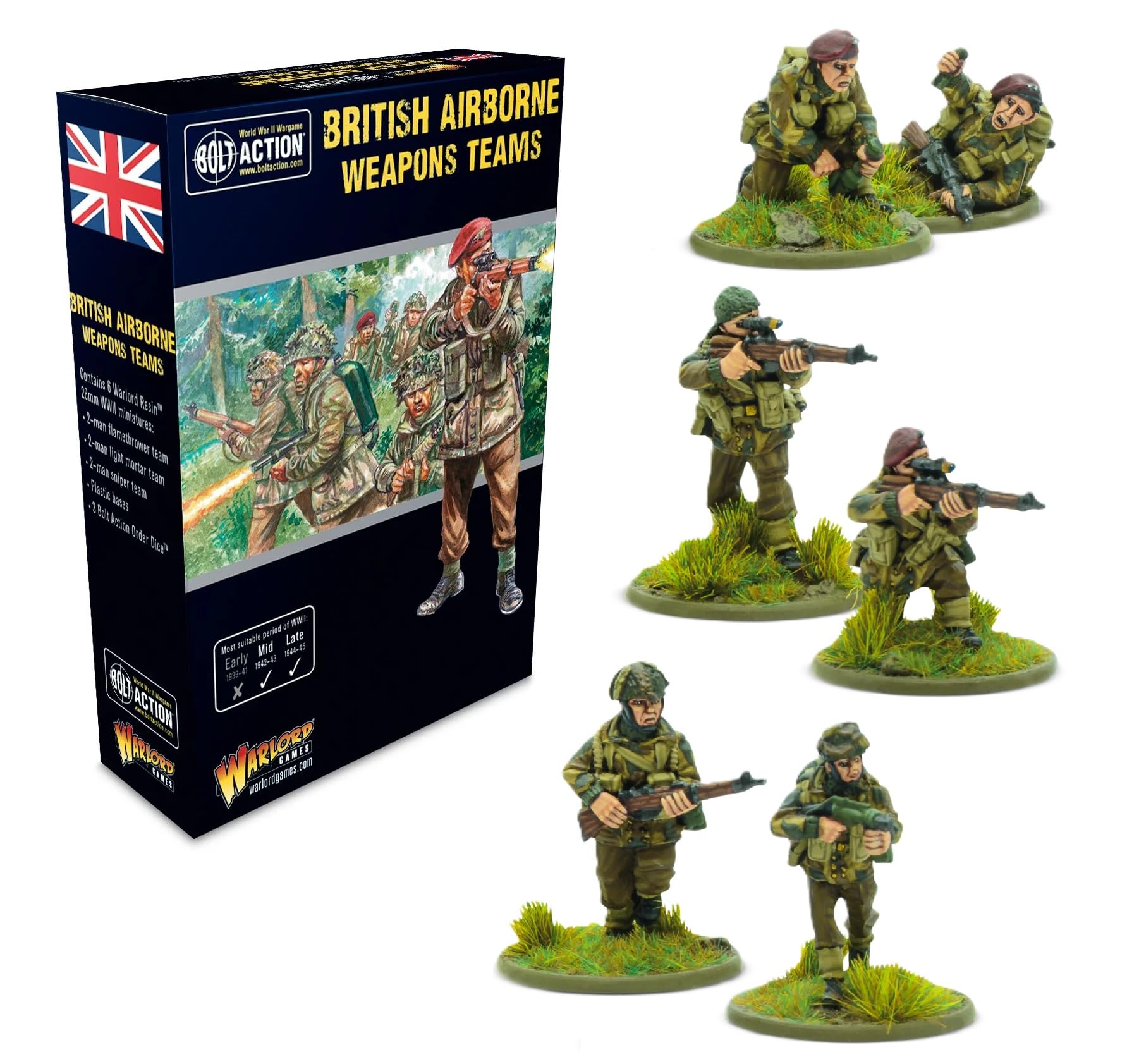 Bolt Action WWII British Airborne Weapons Teams Figures 1:56 Military Table Top Wargaming Plastic Model Kit 402211203