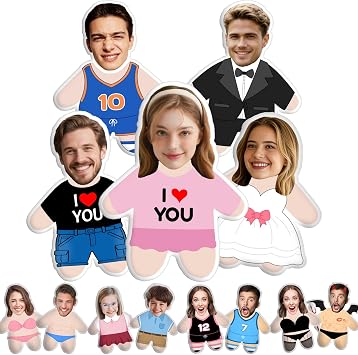 Custom Face Pillow Personalized Body Pillow 3D Printing Plush Doll Funny Head Shaped Pet Pillow Mother Birthday Valentines Day Gifts for Couple Family Him Her