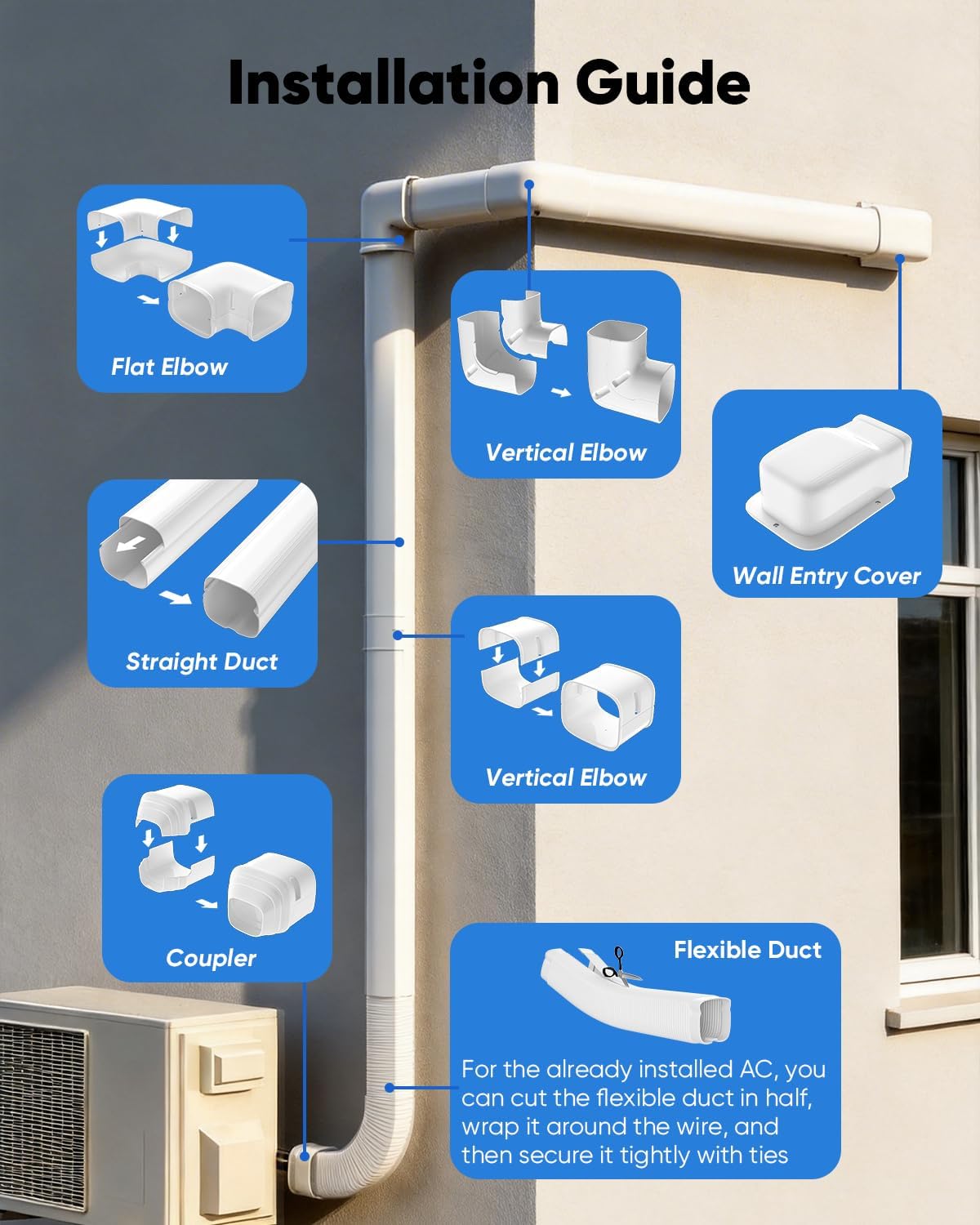 Mini Split Line Cover: Line Hide for Mini Split Air Conditioner Central AC HVAC - Waterproof Decorative Pipe Cover for Outdoor 25.5 Feet (3" x 25.5 Feet)