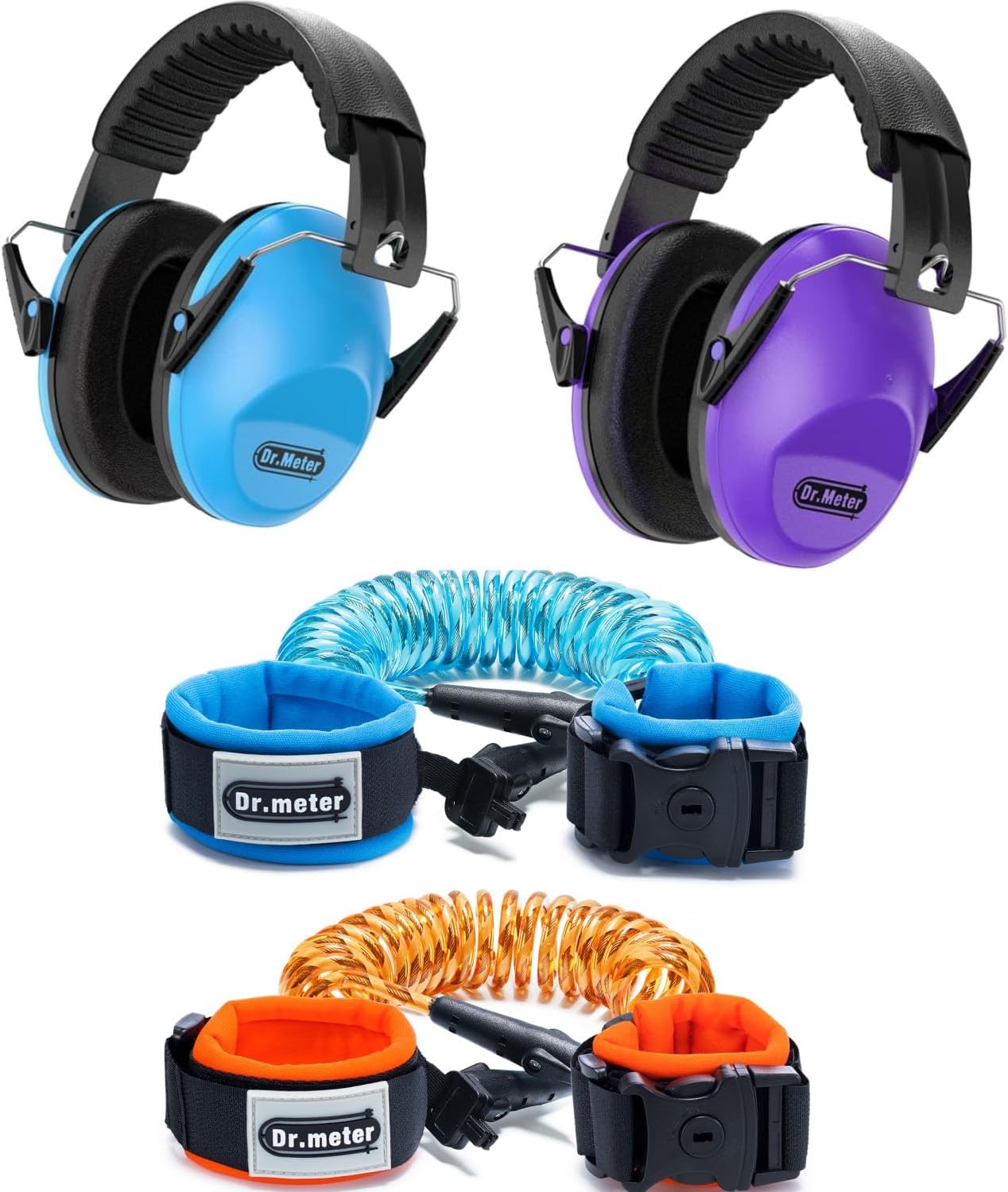 Blue + Purple Kids Earmuff and Blue + Orange Toddler Leash