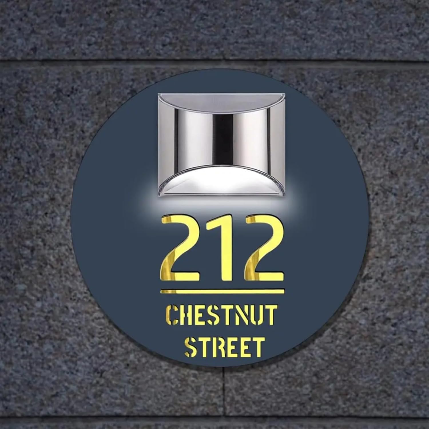 Personalized Solar Modern Door Plaque,solar House Number Sign,lighted House Numbers for Outside,Custom Street Name LED Address Numbers Plaque for Outside Home Street Yard Garden (grey and gold)