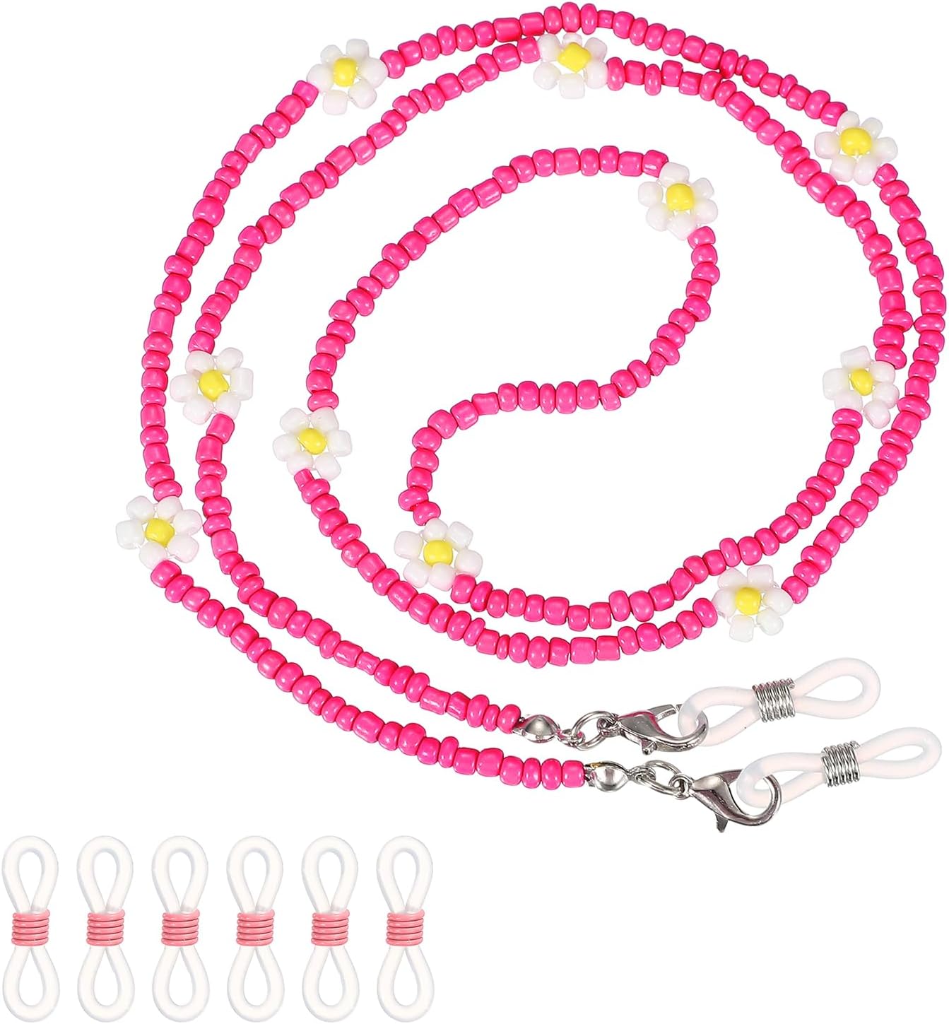 MECCANIXITY Stylish Eyeglasses Chain for Woman, Flower Beaded Mask Lanyard Chains Fashion Sunglasses Strap Holder Necklace