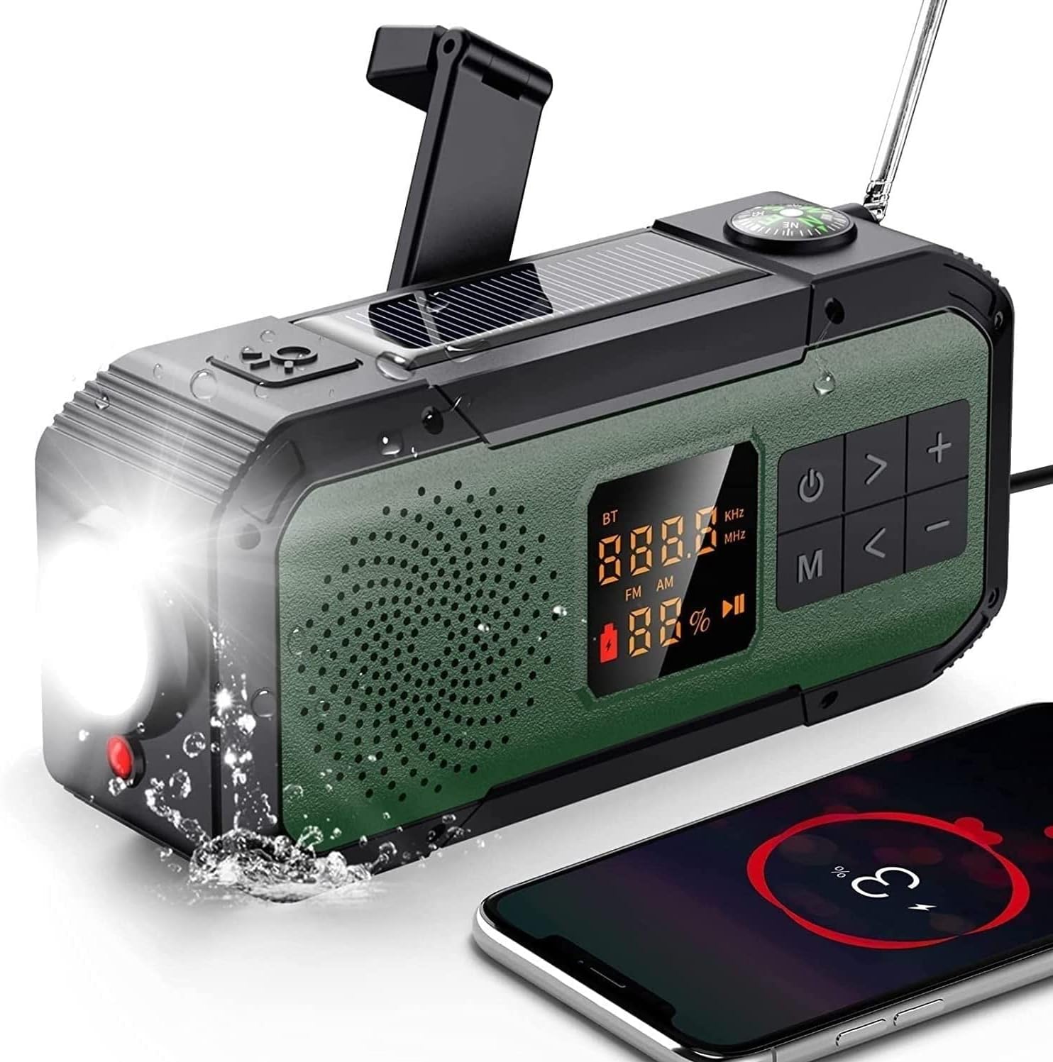 GeRRiT Radio Hand Crank Solar 3000Mah, Weather Radio Hand