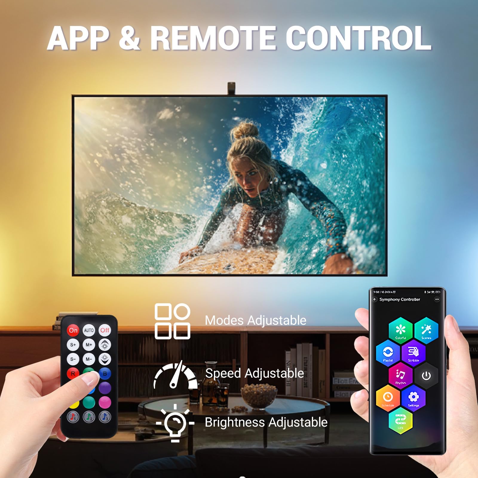 Smart LED Lightbar, 2 szt. 32cm Akcesoria Gamingowe Podświetlenie TV Tła, Synchronizacja z Muzyką przez APK i Pilot, Oświetlenie Ambientowe do Telewizora, Monitora, Pokoju