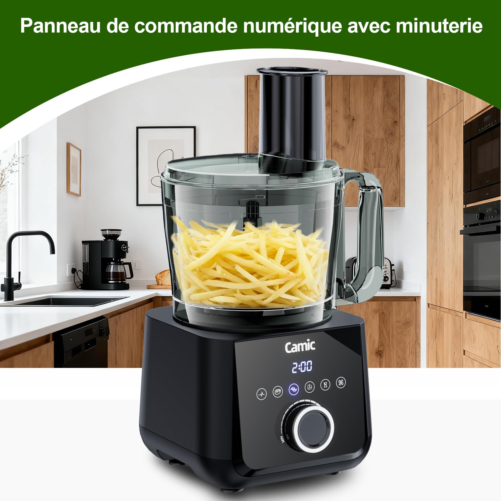 Camic Robot Cuisine Multifonction 1500W - Compact Robot Culinaire avec Bol 2.5L, 6 Fonctions, PowerChop, Disque 3 en 1, Assemblage facile pour une Variété de Tâches de Cuisine