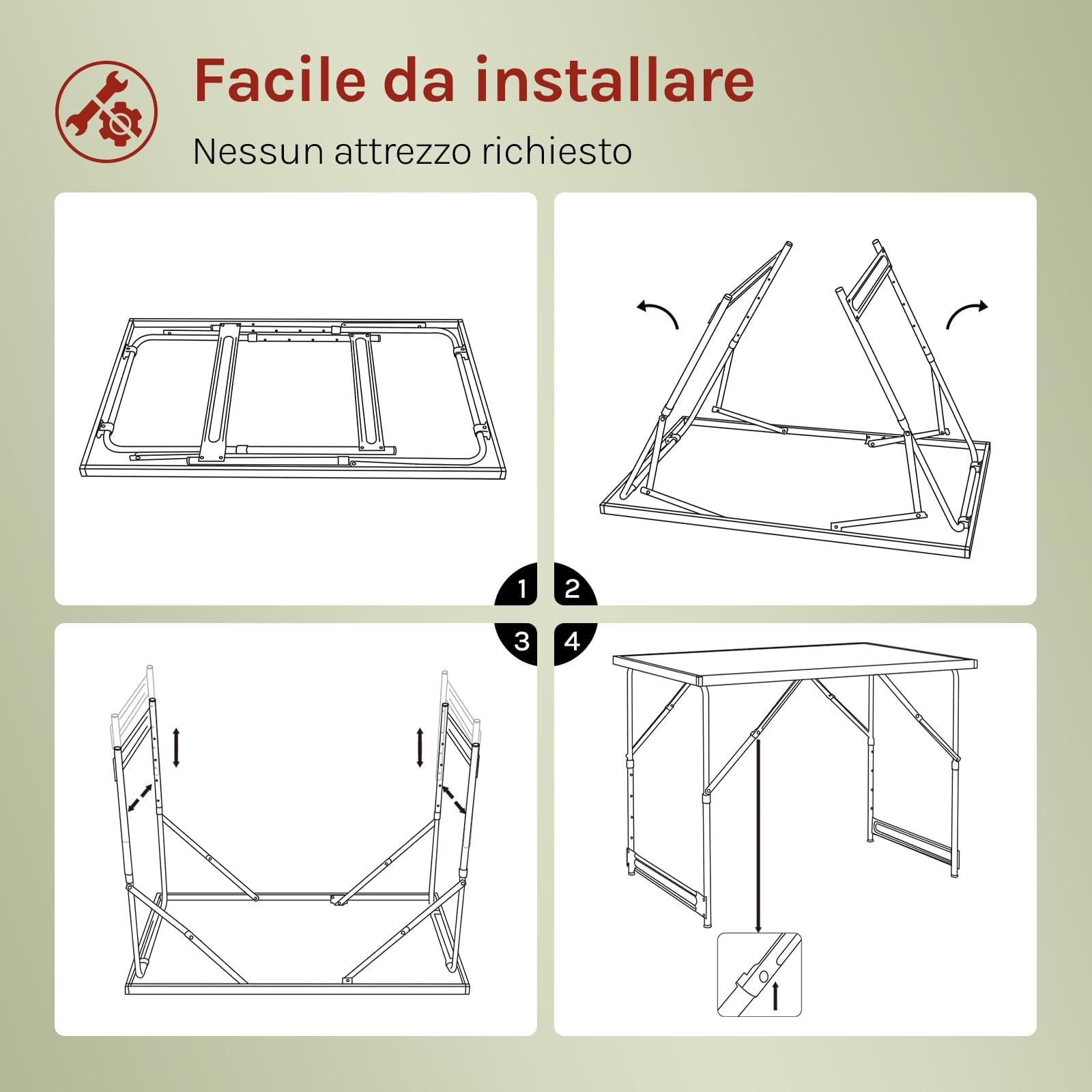WOLTU Tavolo da Campeggio Picnic Giardino Pieghevole Portatile Altezza Regolabile in MDF Nero 100x60x73/94cm