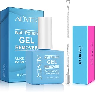 Gel Nail Polish Remover, Gel Polish Remover Kit with Nail Polish Scaper and Nail Buffer Block, 15ml Gel Nail Remover, Quickly and Safely Removes Gel Polish in 2-5 Minutes