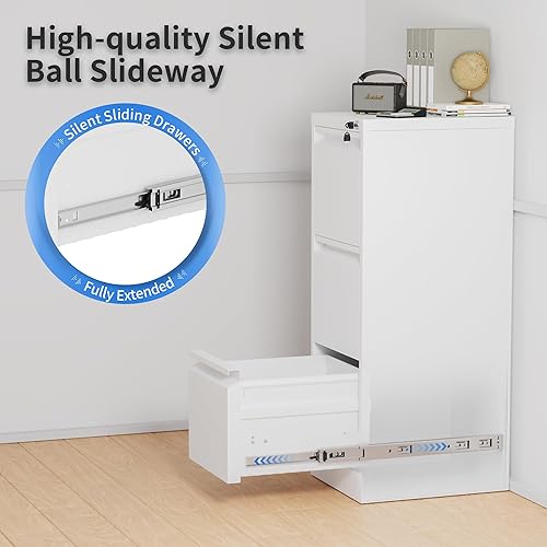 Miniatura 5 de Greenvelly Archivador blanco, archivador vertical de 3 cajones con cerradura, archivador de bloqueo para oficina en casa, archivador de metal de 18