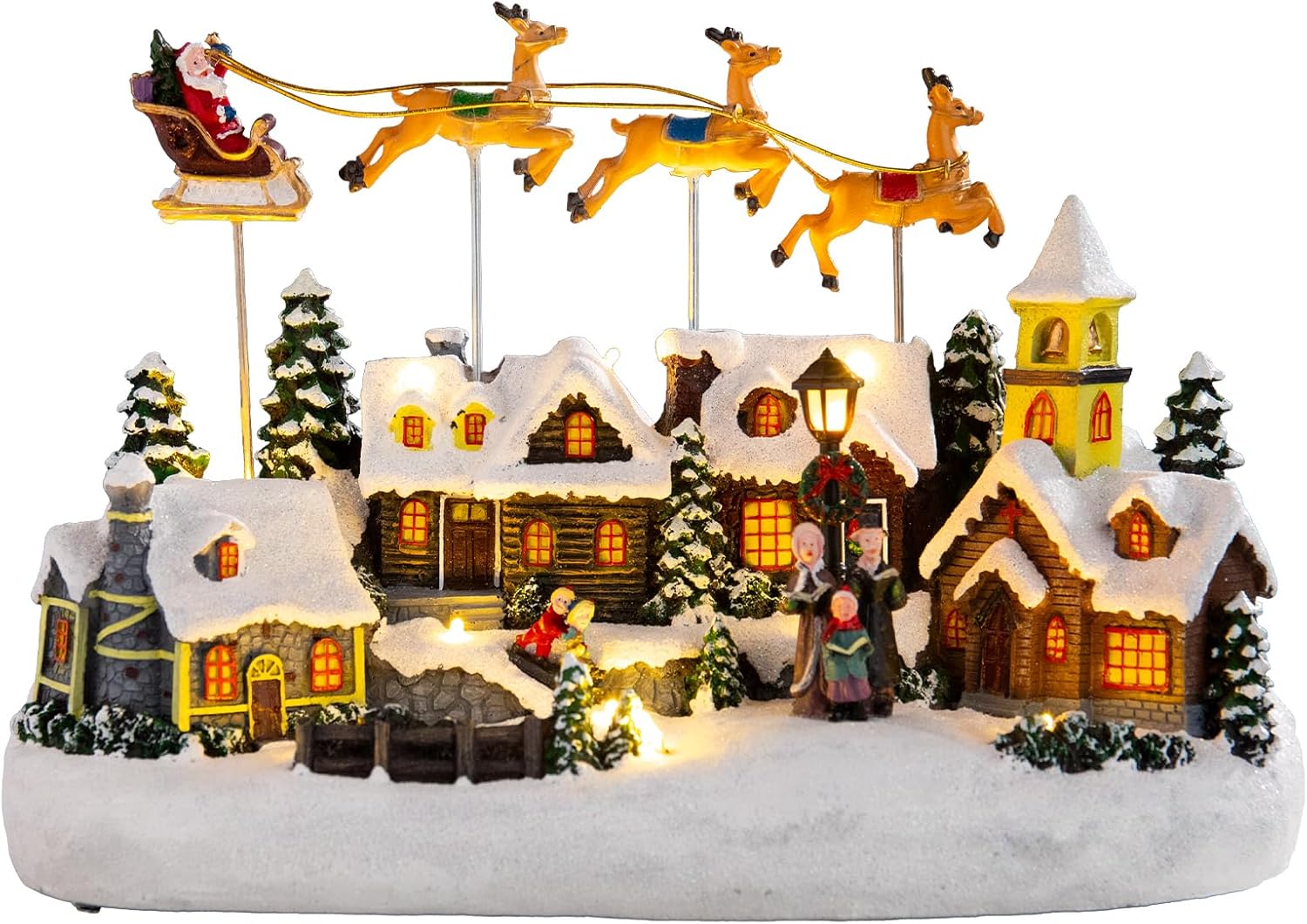 WONDER GARDEN Christmas Village Houses-Christmas Houses Village - Lighted Town Sets Colorful Musical Collectible Buildings with Elks Pulls Santa in Sleigh for Home Indoor Decor or Gift