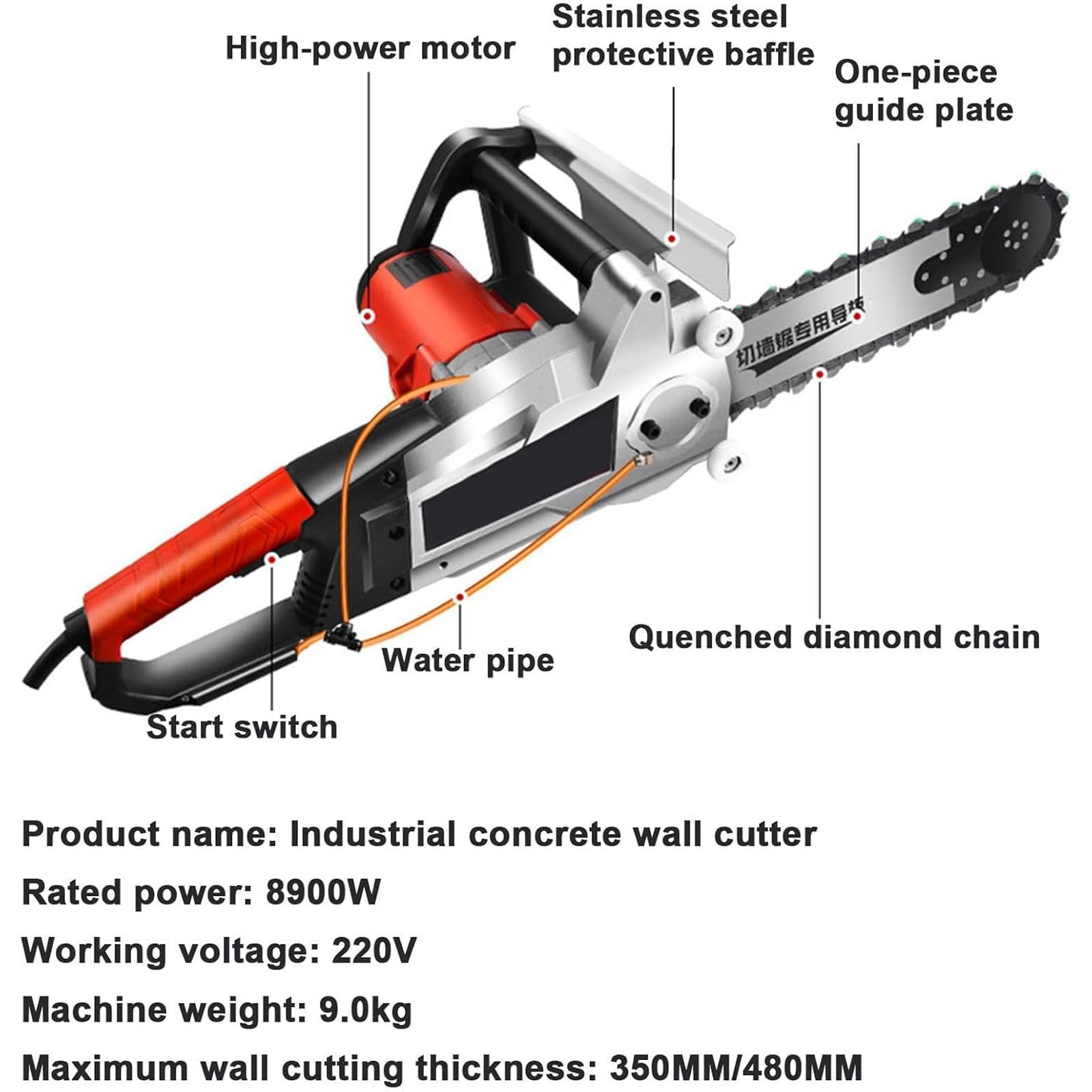 Motosierra para Hormigón De 18"/20", Profundidad De Corte De 13,77"/18,89", Máquina Ranuradora De Pared Portátil con Suministro De Agua Húmeda Y Eliminación De Polvo, para Hormigón, Barras De Acero