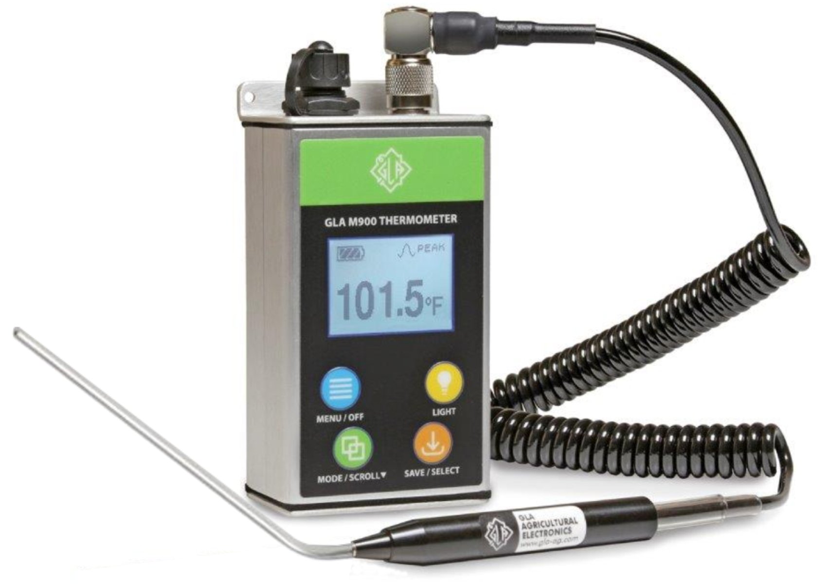 GLA M900 Veterinary Cattle Rectal Thermometer Smaller Lighter Fast Accurate Temps in 8-15 Secs Big Back-Lit LCD Rechargeable