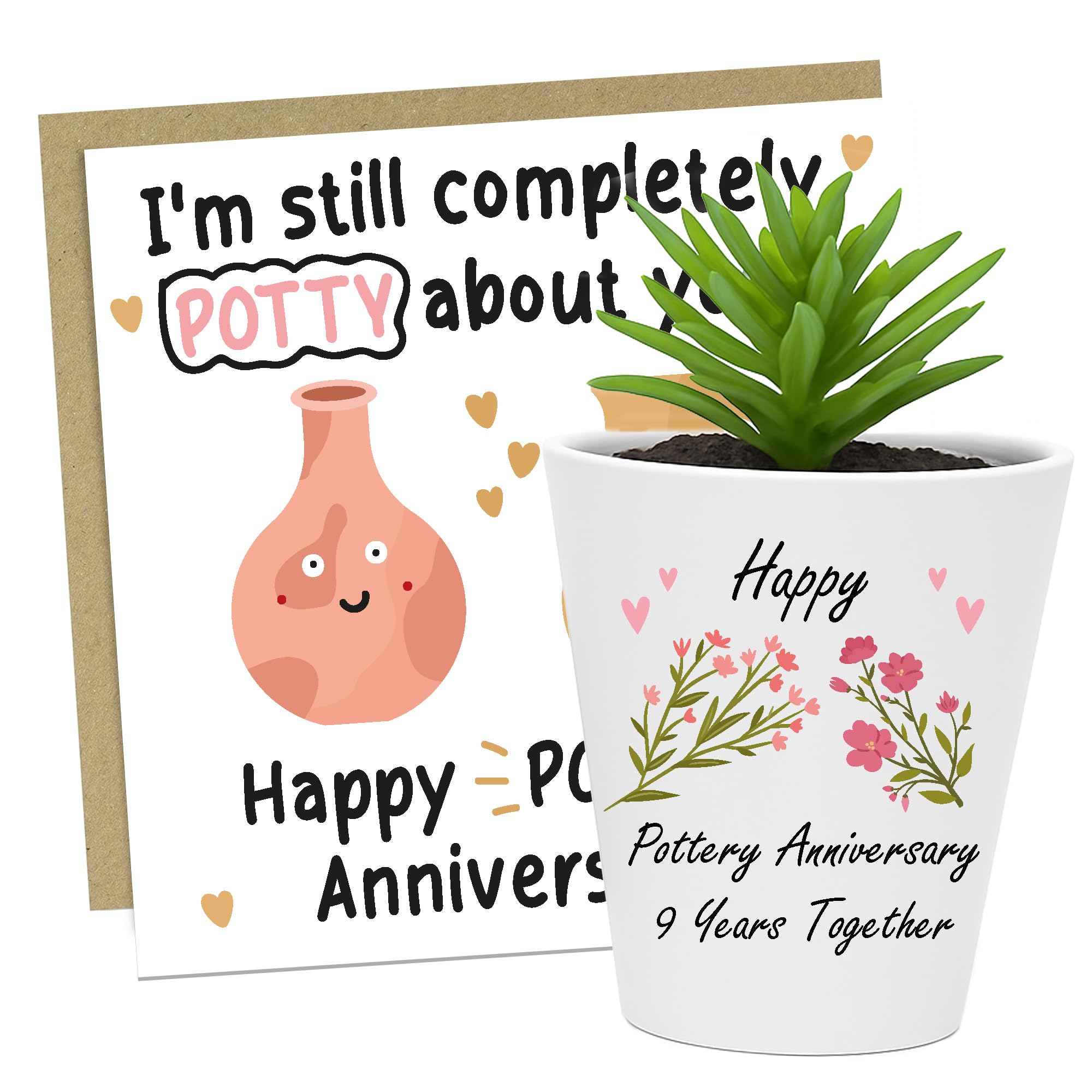 Red Ocean White 9Th Set Plant Pot And Card Pottery Anniversary Husband And Wife Gifts 9 Years Together Romantic Present For Partner Couple