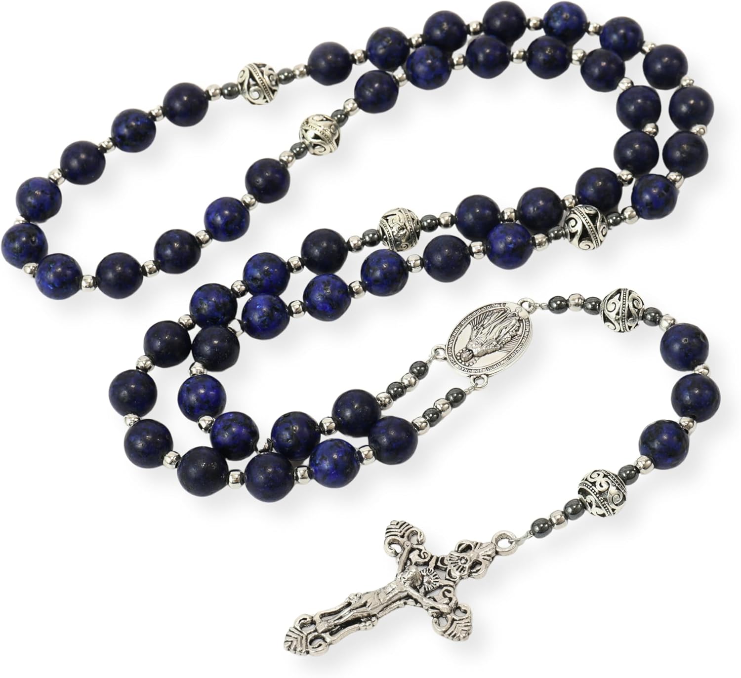 Nazareth Store Genuine Rosary Stone Beads Necklace Metal Beaded Glory Beads Miraculous Medal & Silver Cross Crucifix For Men and Womens - Image 8