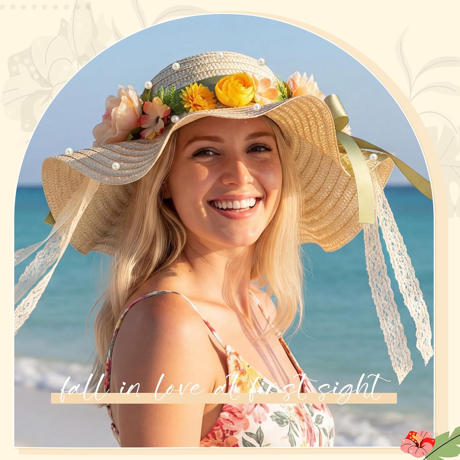 6 Sets DIY Tea Party Straw Hats Kit DIY Straw Hat for Women Blank Sun Hats