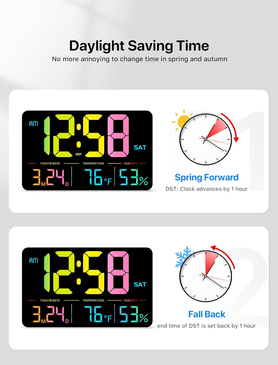 MASHI F600 Digital Clock with Daylight Saving Time feature