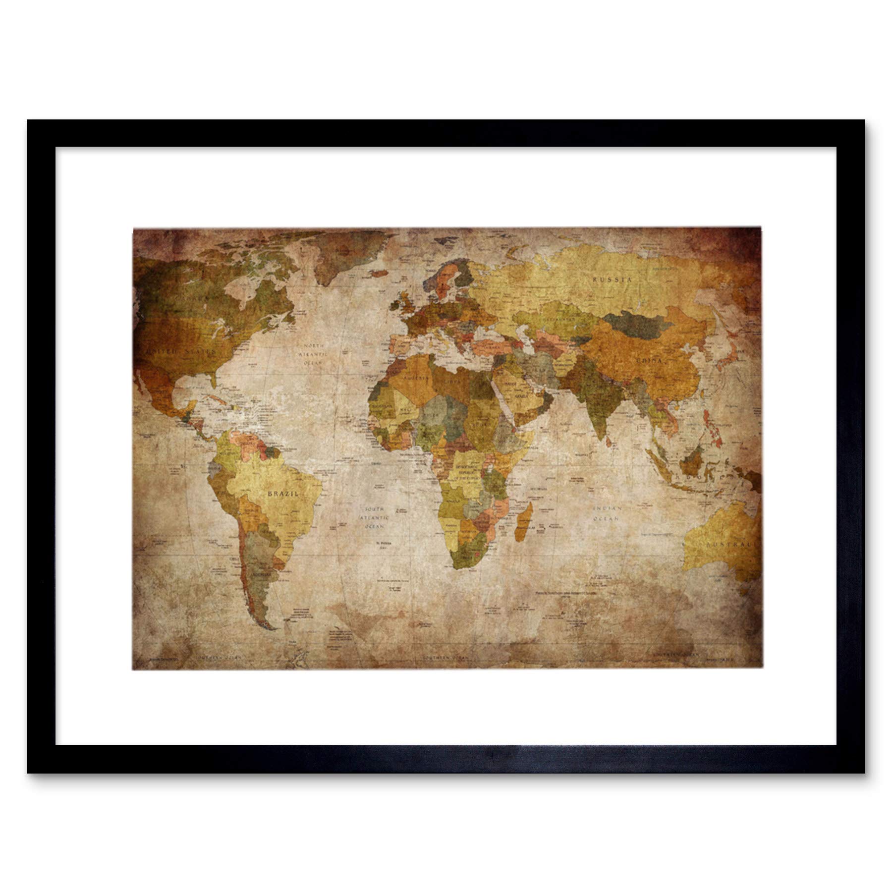 Wee Blue Coo Map Globe World Atlas Antique Style Modern Layout Framed Wall Art Print