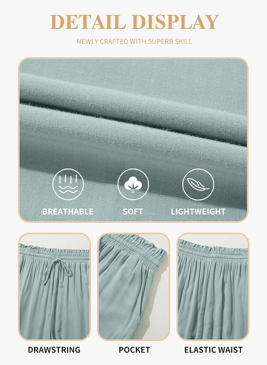 Eytino Womens Plus Size Wide Leg Pants Casual Elastic High Waist Flowy Pants Drawstring Palazzo Pants with Pockets(1X-5X) - Image 5