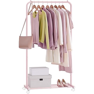 SONGMICS ハンガーラック スリム パイプハンガー スタイルハンガー コート・洋服掛け 室内物干し キャスター付き 頑丈 衣類収納 幅74cm ちょうどい …