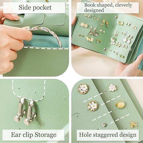 Vista 7 de iSuperb Organizador de aretes con diseño de libro de viaje para joyas, bandeja para regalo de niñas (azul oscuro)