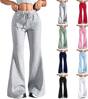 GenericBaggy Flare Sweatpants Women Cotton Drawstring High Waisted Yoga Pants with Pockets Y2k Casual Flowy Wide Leg Pants