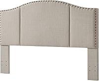 Vista 41 de 24KF Middle Century - Cabecera capitonada tapizada en lino con clavos de latón antiguo, cabecera Queen / Matrimonial, color gris oscuro