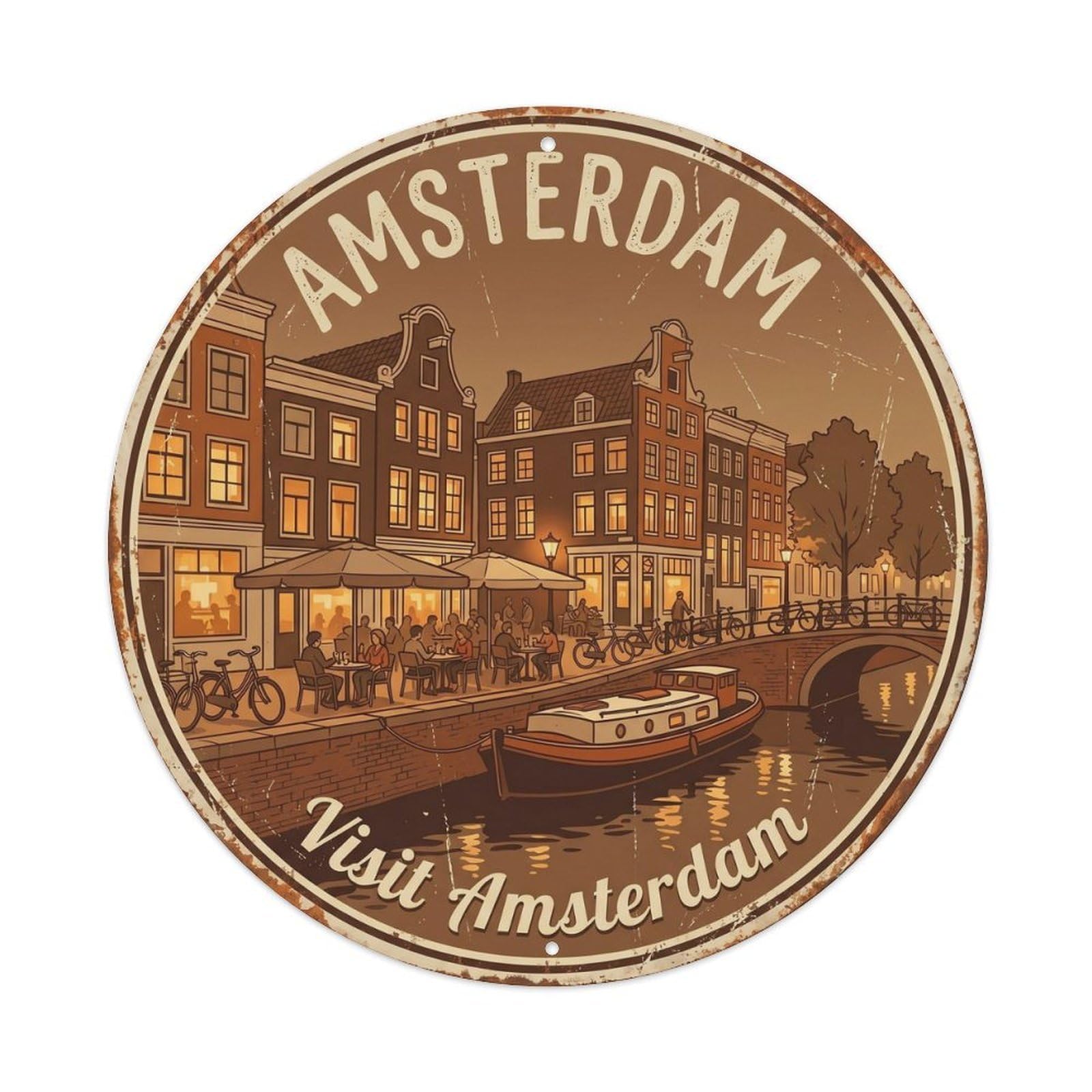 Vintage Travel Netherlands Cafe Culture Metal Tin Sign Plaque