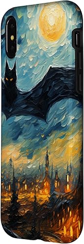 Miniatura 8 de Funda para iPhone 13 Pro Max Halloween espeluznante murciélago negro noche estrellada Van Gogh