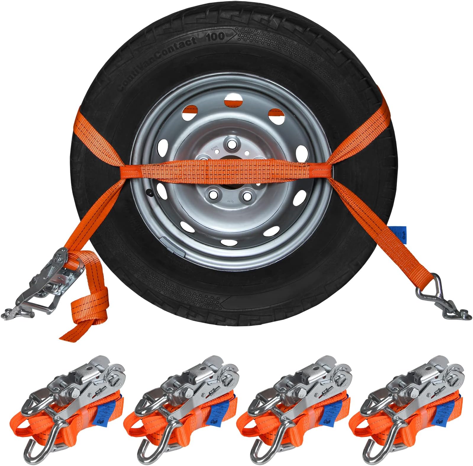 Spanbanden voor autotransport - 4 stuks, 35 mm, met één sjorpunt