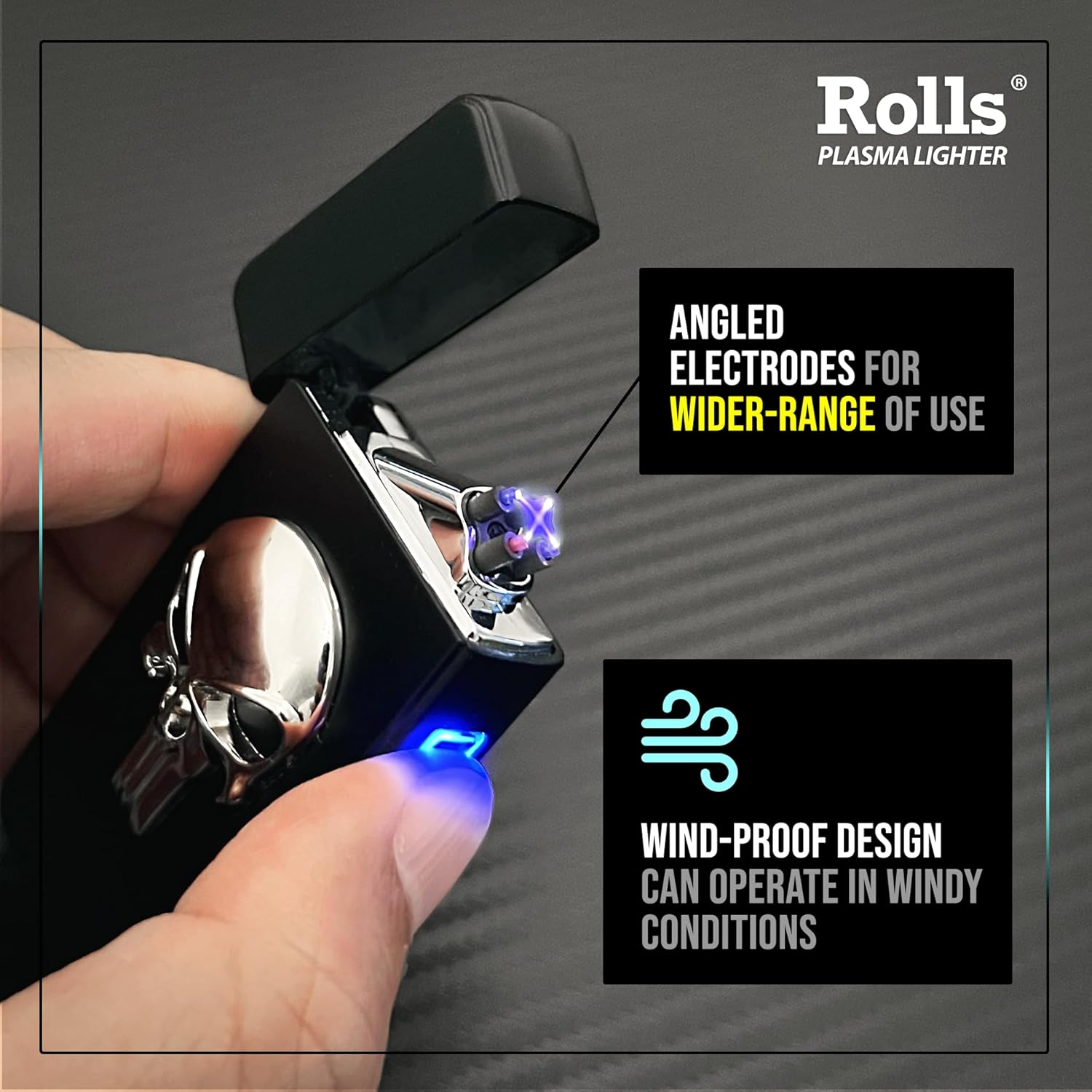 Rolls Plasma Lighter Rolls Electric Lighter - Stocking Stuffers - Gifts for Men - Cool Lighters - Electric Lighters Rechargeable - Mens Gifts - Skull Lighter - Birthday Gifts for Men - (Silver Skull)
