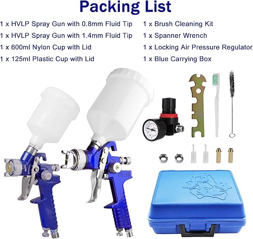 Miniatura 6 de HVLP - Juego de pistola de pulverización por gravedad de aire, 2 piezas, kit de pistola de pintura pulverizadora, 0.031 in, 4.2 fl oz y 0.055 in