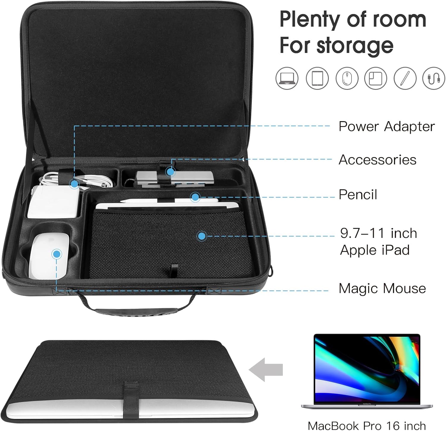 Smatree Laptop Hard Carrying Case for 16.2inch MacBook Pro M4 2024/2023 A2991 A2780/2021 A2485, 11inch iPad A16 2025,iPad Air M3 2025/M2 2024,iPadPro M4 2024(No Key Board),16inch MacBookPro 2019/A2141