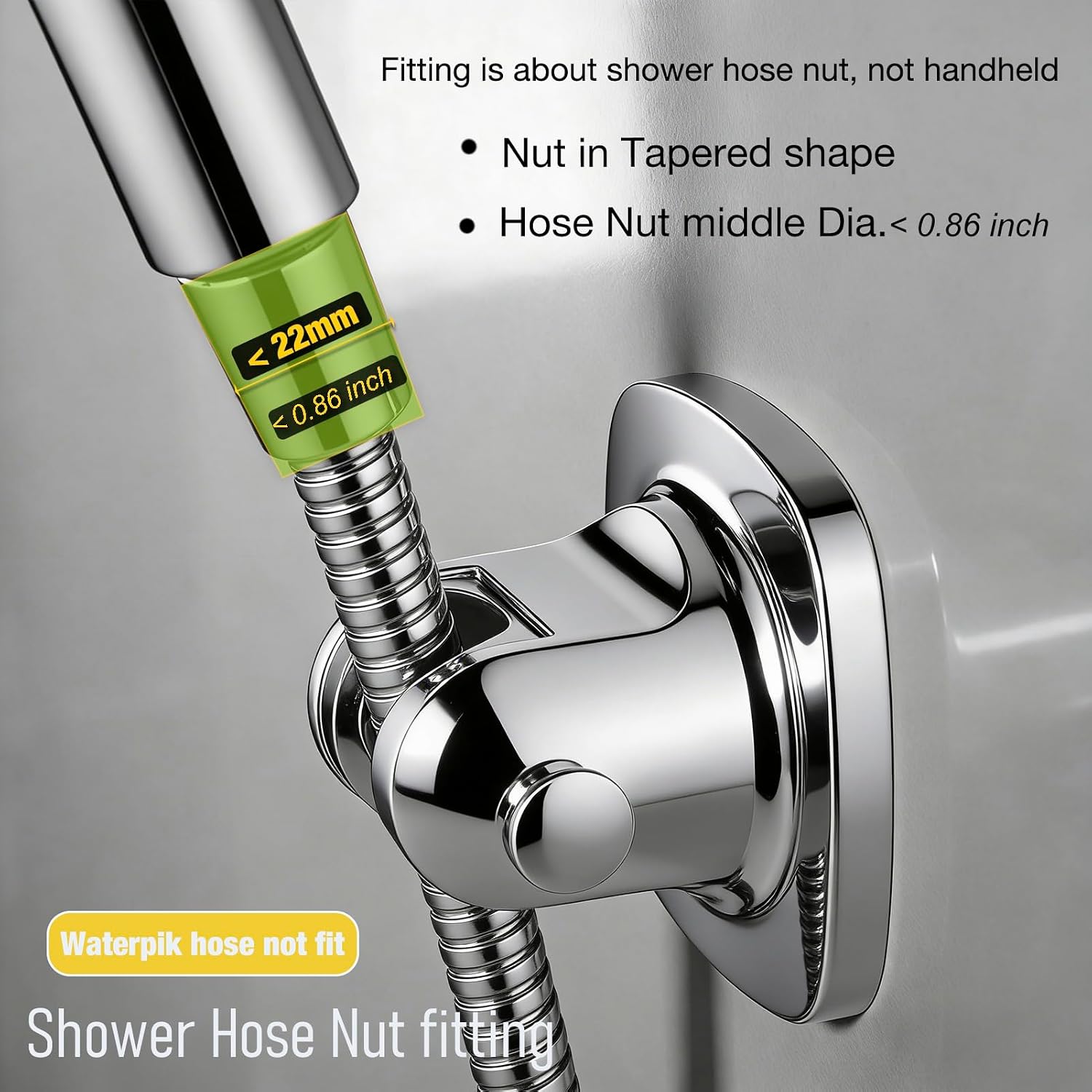 Wall Mount Handheld Shower Head Holder - 5 Angles Adjustable - Concealed Adhesive Mount - Screw Alternative - Bathroom Shower hose Holder (Polished Chrome)