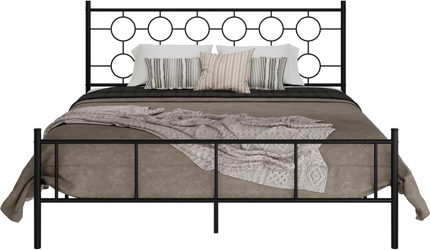 King Size Classic Metal Platform Bed Frame with Headboard and Footboard, Victorian Style Iron Bedframe with 12 inch of Storage Under Frame, Slat Support, No Springs Required, Easy to Assemble (Black)