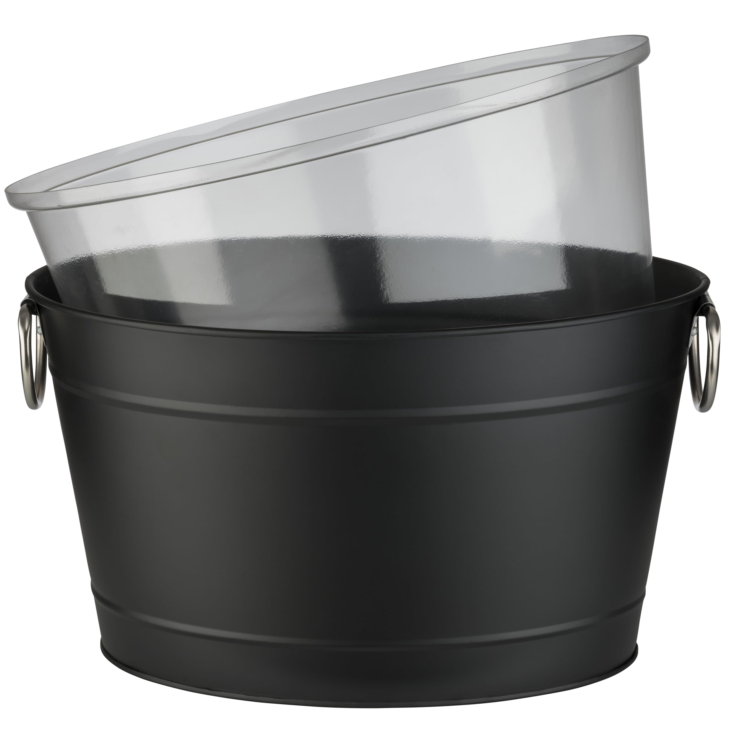 Bañera para Bebidas, 11 litros, Bandeja de Zinc, Enfriador de Bebidas, con Inserto de plástico, Enfriador de Botellas, 40 x 28 cm, Altura 22 cm, Color Negro