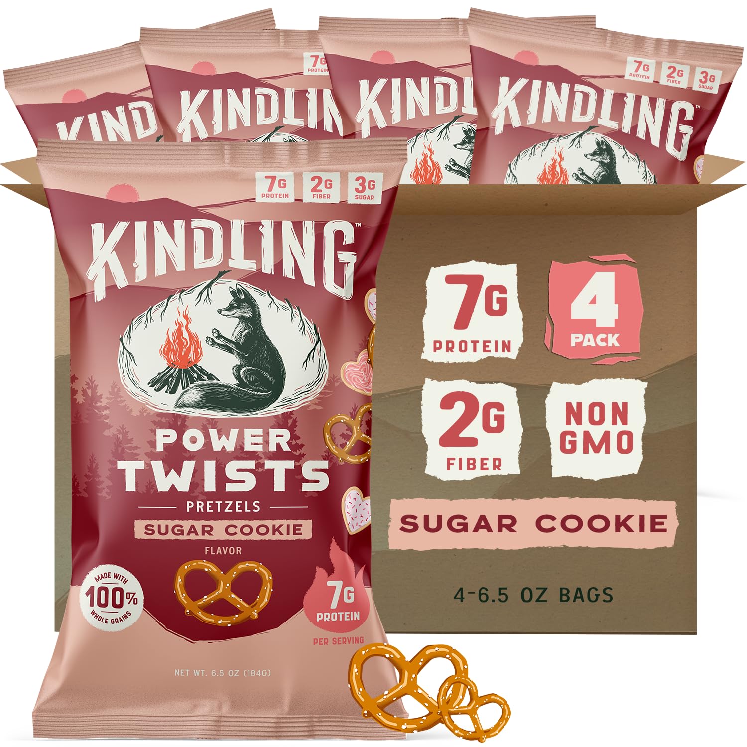 Kindling Power Twists Protein Pretzels - Sugar Cookie - Pack de 4 unidades