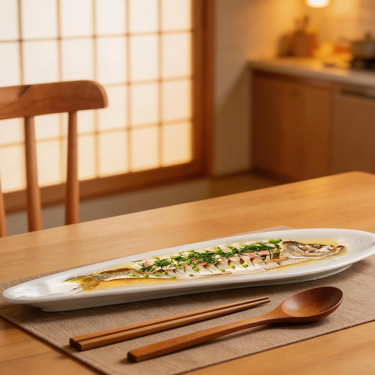 Small Fish Serving Plate, Ceramic Yakizakana Grilled Platter, 15.9x4.2inch Dining Table Dish, Oblong Sushi Tray for Seafood Dinner and Family Gatherings
