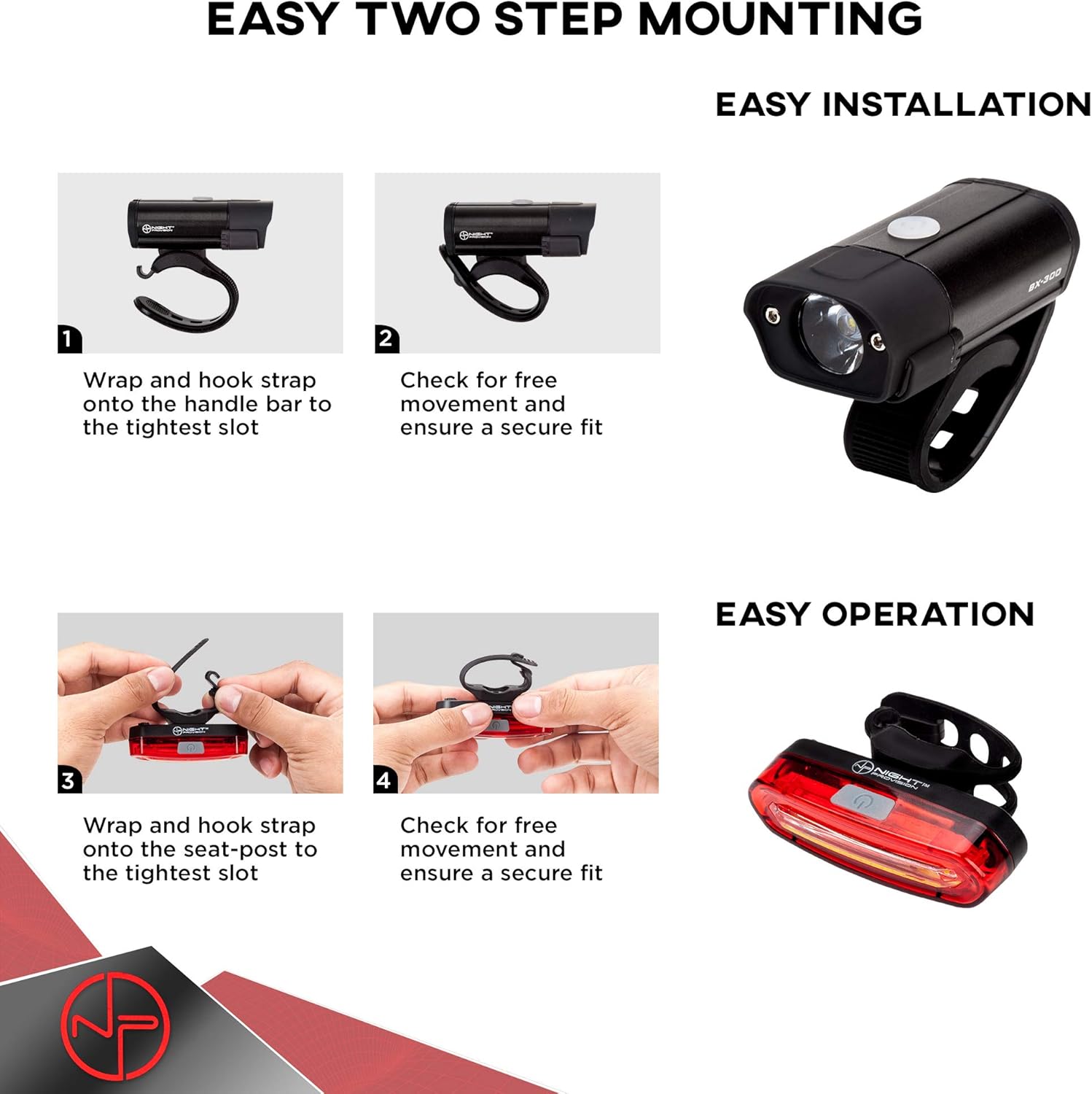 BX-300 Rechargeable Bike Light Set - Powerful Front and Back Lights, Bicycle Accessories for Night Riding, Cycling Safety Best Headlight with USB Tail Rear for Adults Kids Men Women Road Mountain : Sports & Outdoors