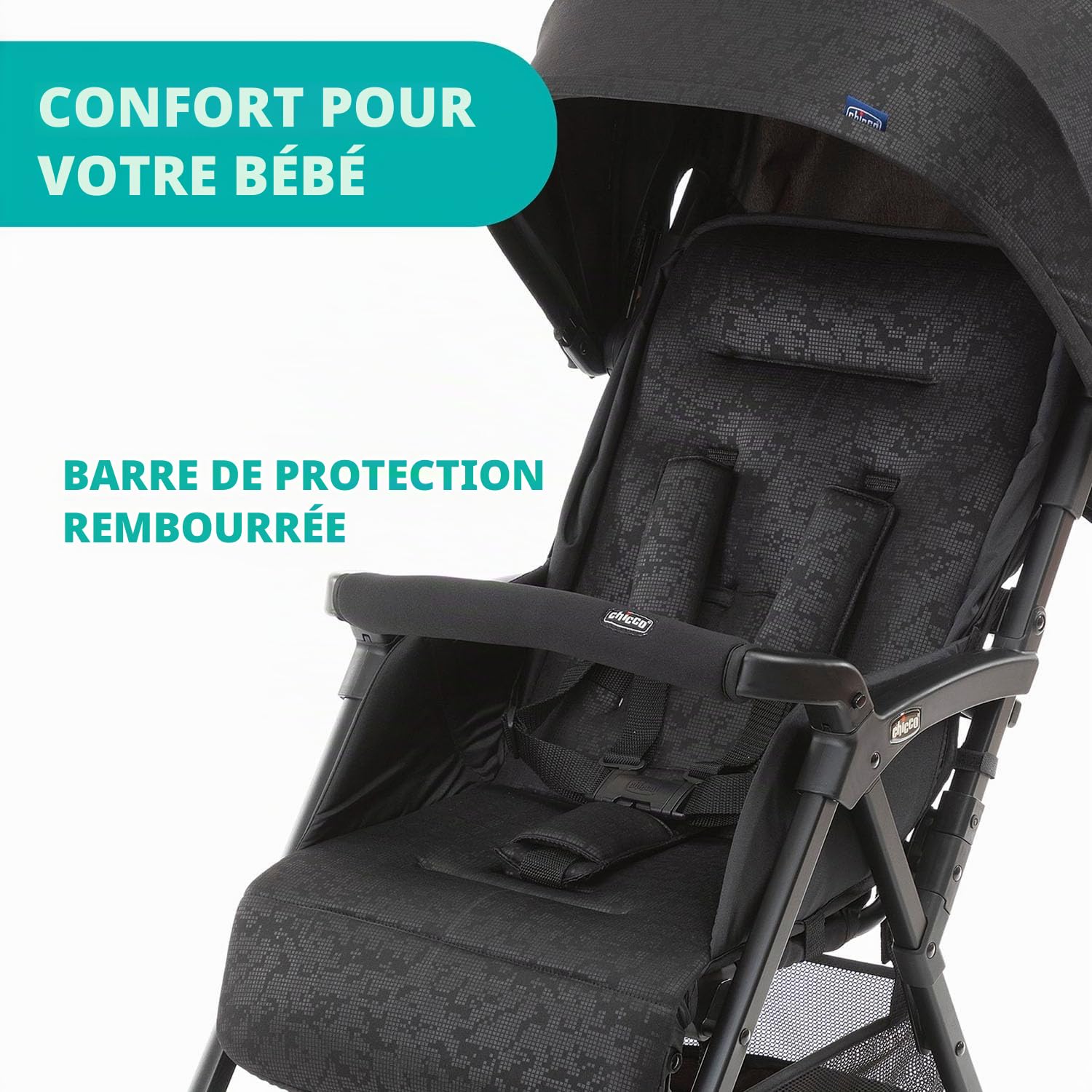 Chicco OHlalà 3 Poussette Canne Bébé Ultra légère, Compacte, Pliable et Inclinable de la Naissance à 15 kg, avec un Grand Panier, Housse de Pluie Incluse, et Toit Extensible - Jet Black