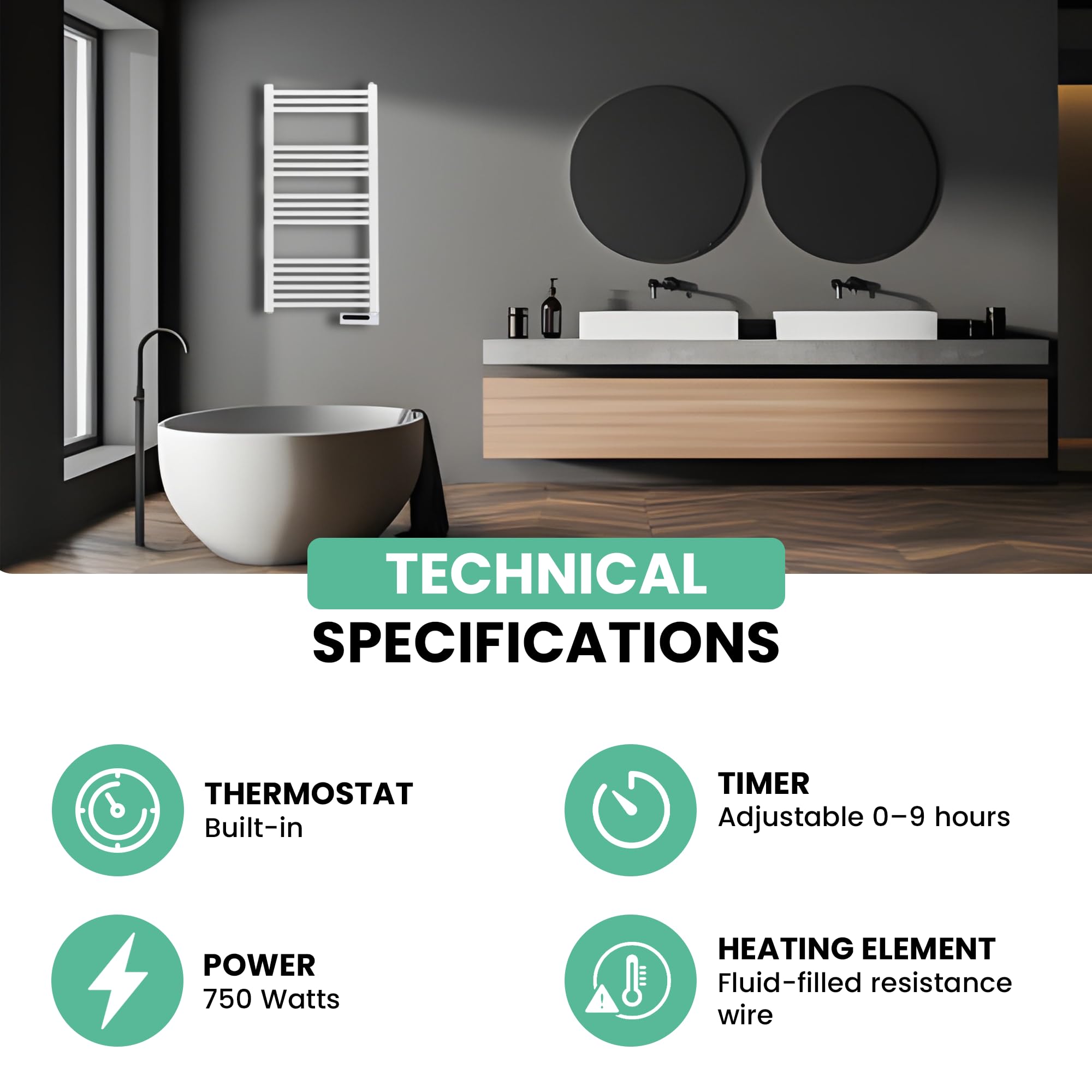 Eurom Sani-Towel 750 White Badezimmerheizung, 750W, Thermostat, Überhitzungsschutz, weiß (352474)