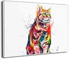 Amazon.co.jp: Kan-Lifestyle 絵画 動物絵 抽象 カラー猫