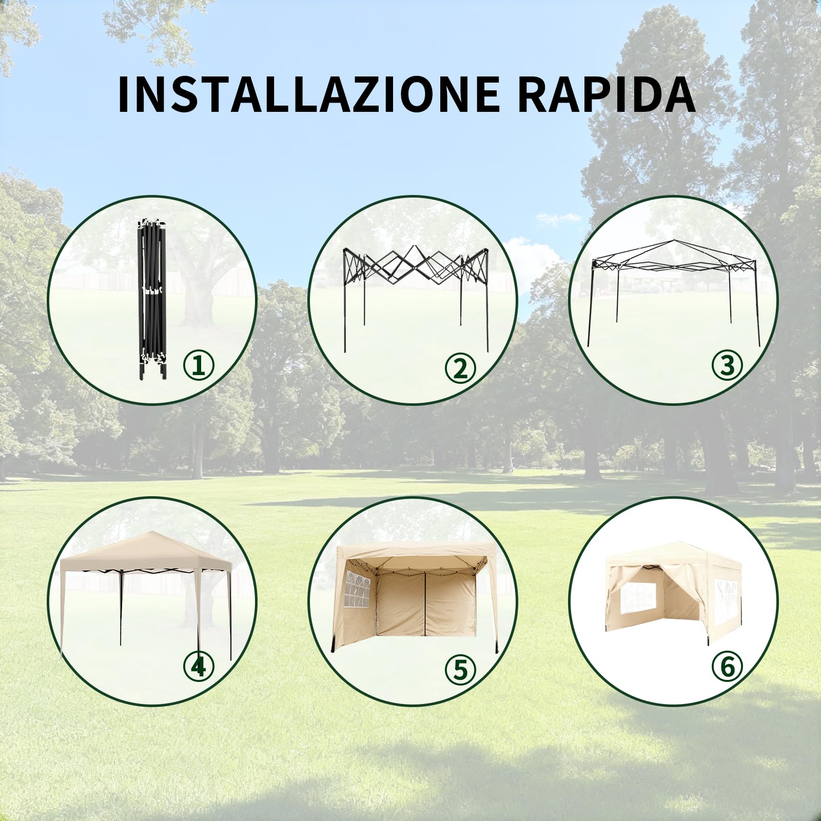 ISE Pavillon 3x3 mit 4 Seitenwänden, Faltpavillon 3x3 Stabil inkl.Tragtasche, Pavillion Stabil Winterfest UV-Schutz 50+,Partyzelt höhenverstellbar, Gartenpavillon Pop up für Outdoor & Camping Grau
