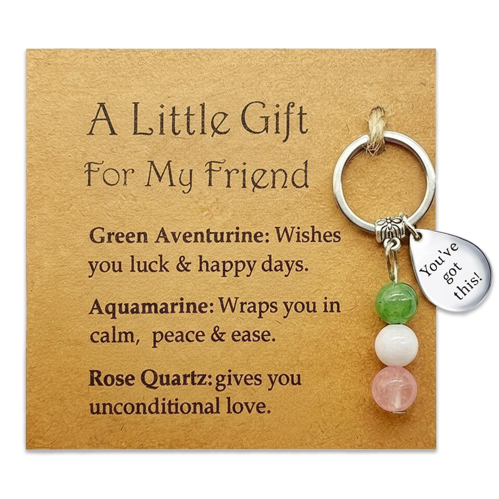 Aikobaa Unisex Brown Encouragement Gift For Friends, Crystal Keychain With You've Got This Message, Uplifting Friendship Gift With Meaningful Stones, Good Luck & Support Present